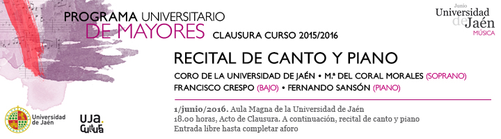Cartel recital canto y piano clausura del Programa Universitario de Mayores